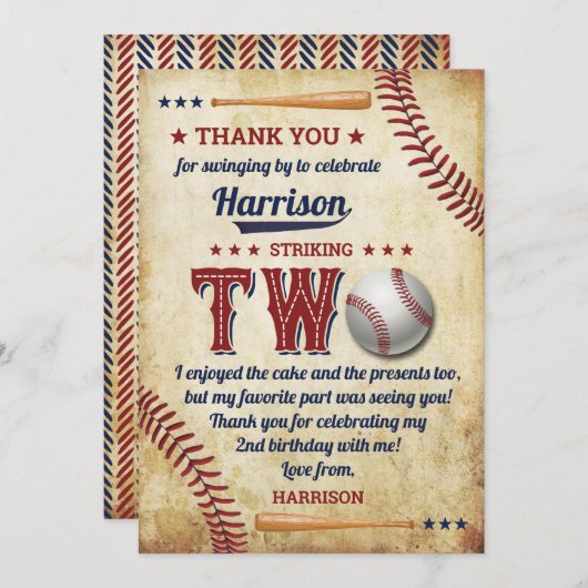  honkbaljongens 2e verjaardag bedankkaart (Voorkant / Achterkant)