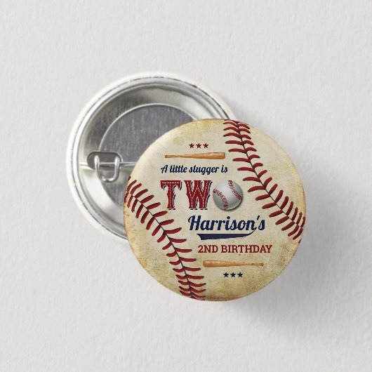 honkbaljongens 2e verjaardag ronde button 3,2 cm (Voorkant /achterkant)