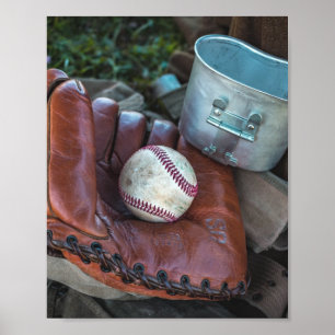 honkbalkit en bal honkbal handschoen amer poster