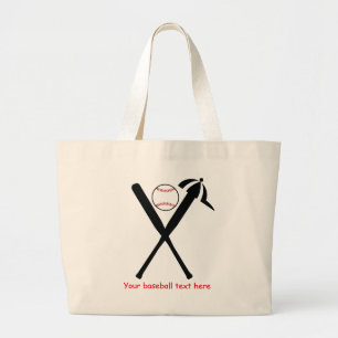 Honkbalkruis slagbats en pet zwart, rood op maat grote tote bag