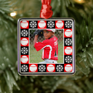 Honkballer Custom Foto Kerstmis Sneeuwvlokken Metalen Ornament