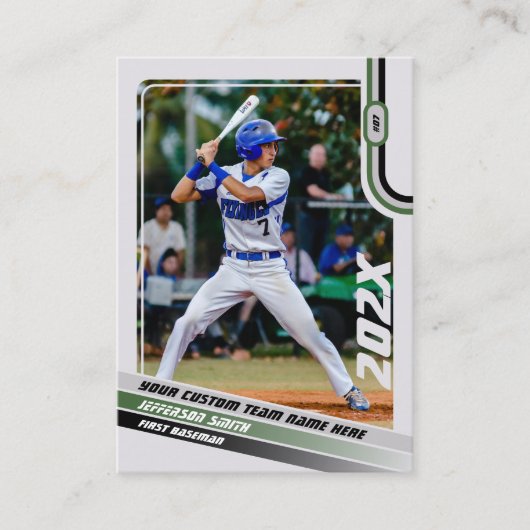 Honkballer Trading Kaart Custom Groen Grijs Contactkaartje (Voorkant)