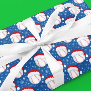 Honkbalpetjes dragen Santa's hoed & Sneeuwvlokken Cadeaupapier