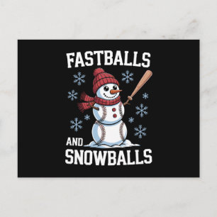 Honkbals En Sneeuwballen Baseball Sneeuwman Kerstm Feestdagenkaart