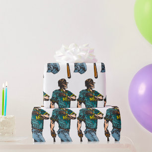  honkbalspeler retro sportkunstwerk cadeaupapier