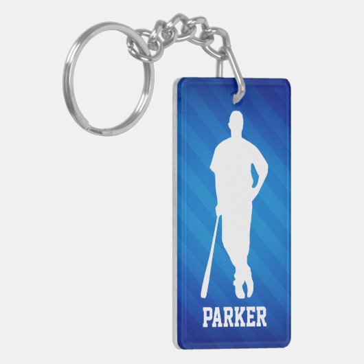 Honkbalspeler; Royal Blue Stripes Sleutelhanger (Voorkant Links)