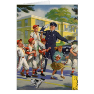 honkbalspelers en politie Crossing Guard