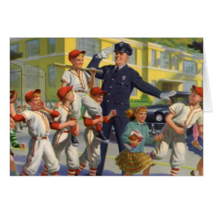 honkbalspelers en politie Crossing Guard