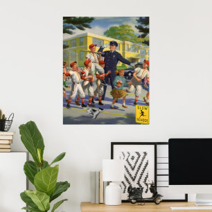 honkbalspelers en politie Crossing Guard Poster