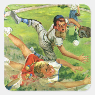 Honkbalsport uit het verleden, kinderteams spelen vierkante sticker