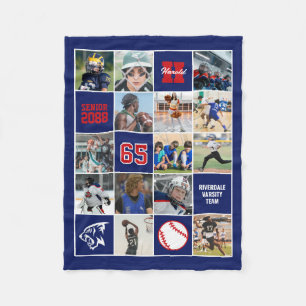 Honkbalteam Senior Night Aangepaste Foto Blauwe Ro Fleece Deken