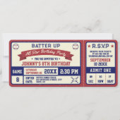 honkbalticket verjaardagsfeestje kaart (Voorkant)