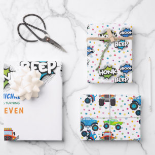 Honkbeep-vroom-monstervrachtwagen - jarig inpakpapier vel