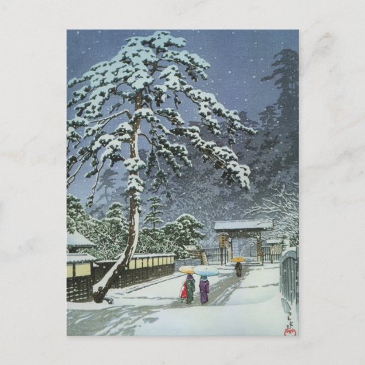 Honmonji Tempel in Sneeuw - Kawase Hasui 川瀬 巴水 Briefkaart (Voorkant)