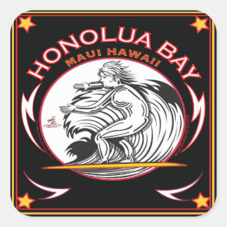HONOLUA BAY MAUI HAWAII SURFEN VIERKANTE STICKER