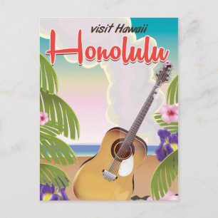 Honolulu akoestische gitaar vintage reisposter. briefkaart
