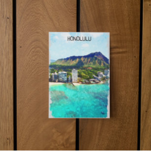 Honolulu Beach Hawaii Vintage Travel Uitzicht Briefkaart