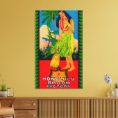 Honolulu Broom Handle LabelHonolulu, HI Canvas Afdruk (Insitu (Woonkamer))