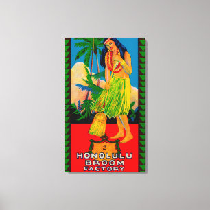 Honolulu Broom Handle LabelHonolulu, HI Canvas Afdruk