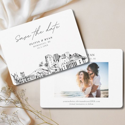 Honolulu Bruiloft Modern Save the Date Kaart