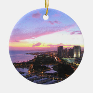 Honolulu cityscape Hawaii sunset Keramisch Ornament