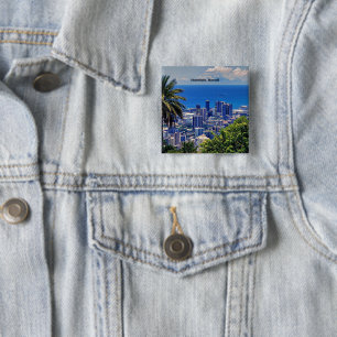 Honolulu, Hawaï pittoresk stadsbeeld Vierkante Button 5,1 Cm