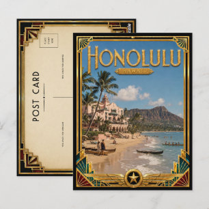 Honolulu Hawaï Vintage Art Deco Gouden Tijdperk Briefkaart