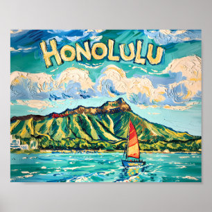 Honolulu Hawaï Vintage Reis Van Gogh Landschap Poster