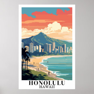 Honolulu Hawaï Vintage Reis Waikiki Beach Kunst Poster