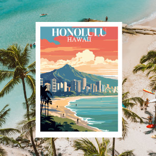 Honolulu, Hawaï: Vintage Reisposter Briefkaart