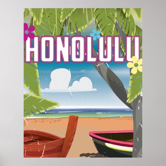 Honolulu, Hawaii, affiche de voyage vintage USA. (Devant)