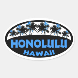 Honolulu Hawaii blauw zwarte palmen ovale stickers