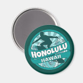 Honolulu Hawaii blauwgroen surfer logo magneet (Voorkant / Achterkant)