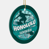 Honolulu Hawaii blauwgroen surfer logo ornament (Rechts)