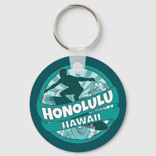 Honolulu Hawaii blauwgroen surfer logo sleutelhang Sleutelhanger