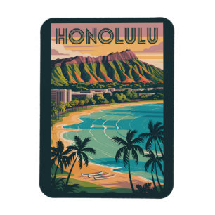 Honolulu Hawaii Illustratie Reis Kunst Vintage Magneet