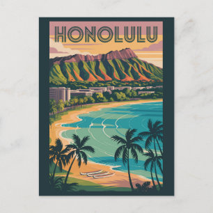 Honolulu Hawaii Illustration Travel Art Vintage Briefkaart