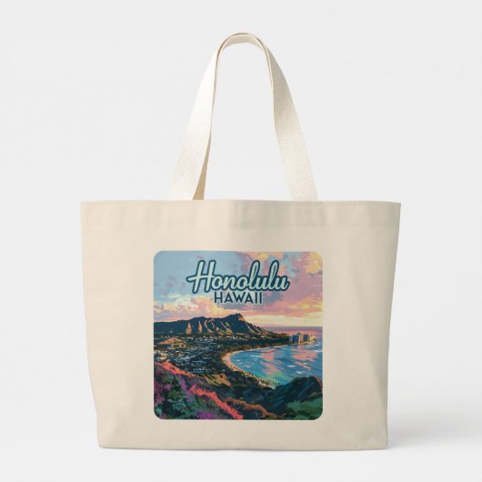 Honolulu Hawaii Oahu Waikiki Beach Diamondhead Grote Tote Bag (Achterkant)