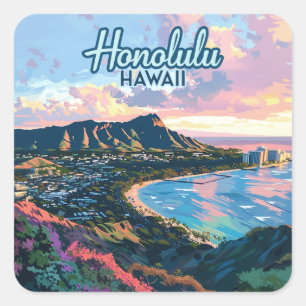 Honolulu Hawaii Oahu Waikiki Beach Diamondhead Vierkante Sticker