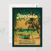 Honolulu Hawaii Retro Palmbomen 60s Briefkaart (Voorkant / Achterkant)