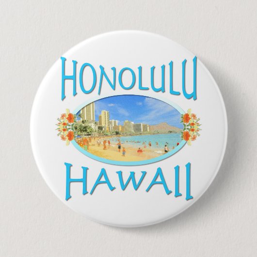 Honolulu Hawaii Ronde Button 7,6 Cm (Voorkant)