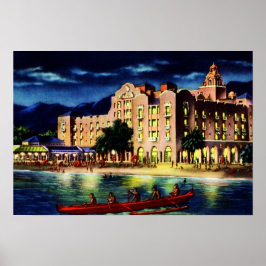 Honolulu Hawaii Royal Hawaiian bij nacht Poster (Voorkant)