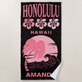 Honolulu Hawaii Roze Strand Verloofd Met Meisjes U Strandlaken (Voorkant)