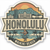 Honolulu Hawaii Skyline Beach Travel Badge Sticker (Voorkant)