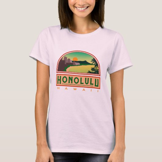 Honolulu Hawaii Sunrise Pink T-Shirt (Voorkant)