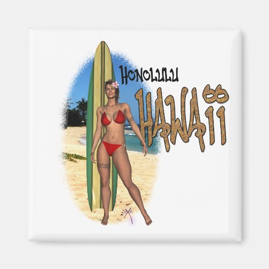 Honolulu Hawaii Surfer Girl Magnet (Devant)