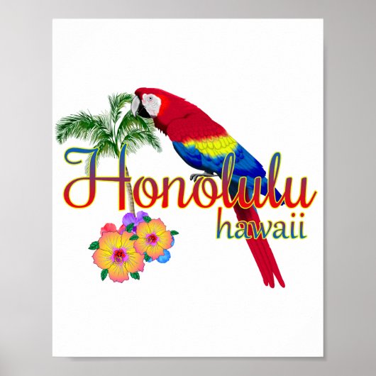 Honolulu Hawaii Tropical Parrot Poster (Voorkant)