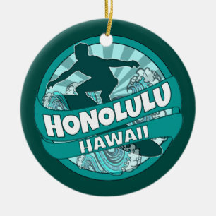 Honolulu Hawaii turquoise surfer logo ornement