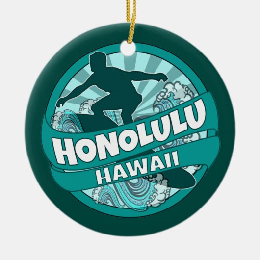 Honolulu Hawaii turquoise surfer logo ornement (Devant)