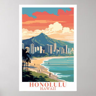 Honolulu Hawaii Vintage Reis Waikiki Beach Kunst Poster